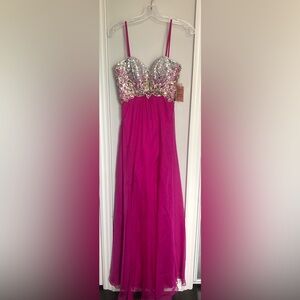 Strapless Sequin Bodice Pink Evening Gown